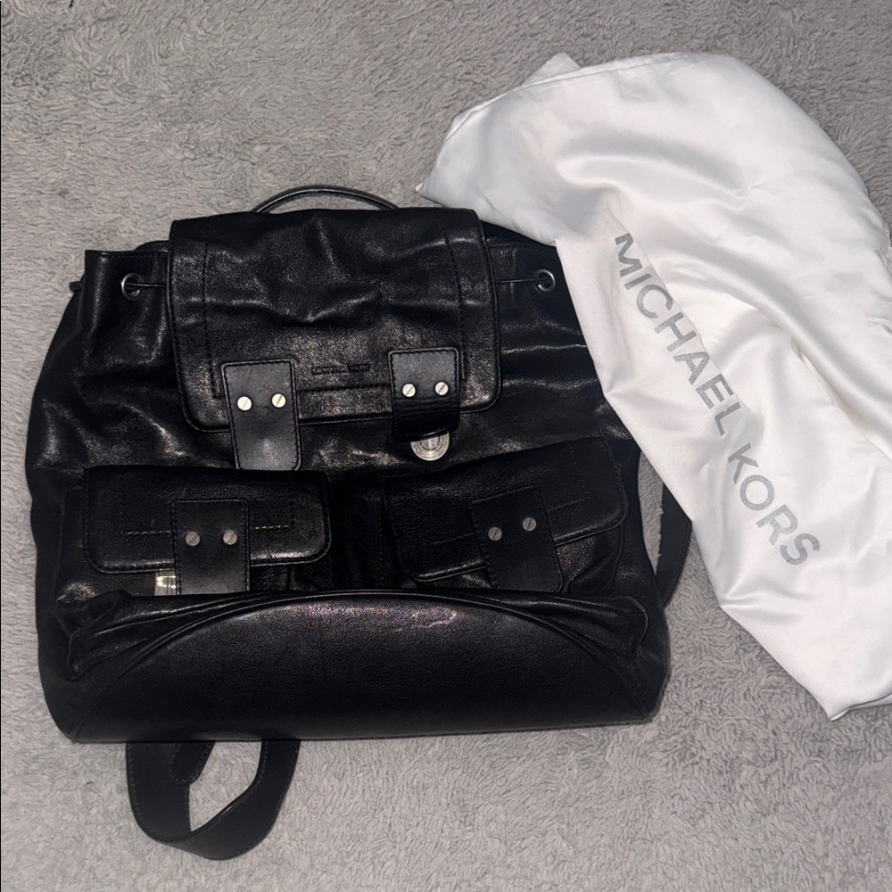 Michael Kors Jet Black Leather Backpack
